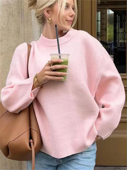 Pink Knitwear Sweater Pullover For Women Long Sleeve Fashion Loose Patchwork Cute Y2k Top Female Knit Elegant Pullover New