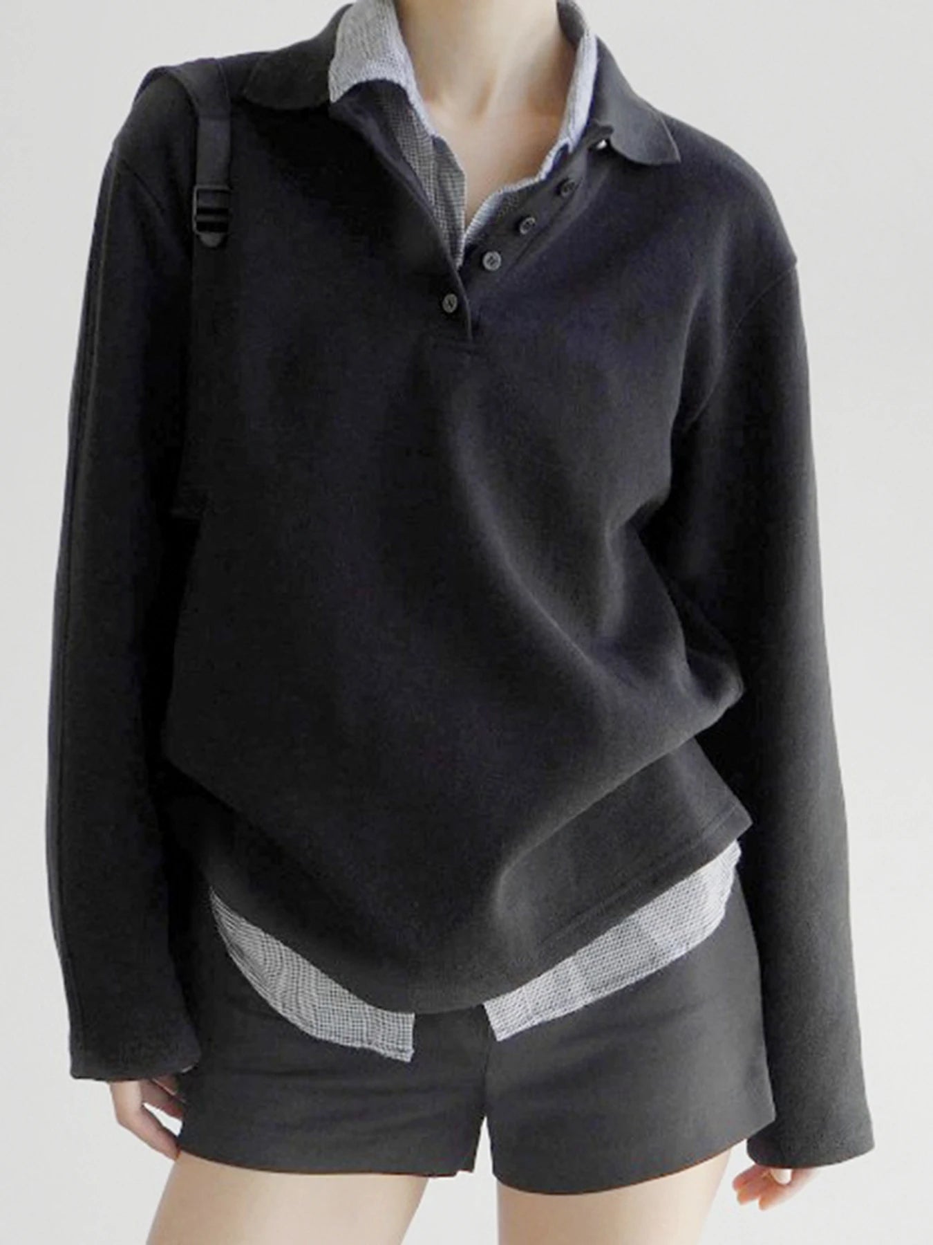 Patchwork Plaid Lapel Collar Fake Two Piece Sweats Preppy Style Simple Fashion s Trendy Pullovers Basic