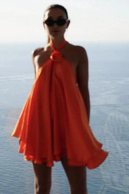 Sleeveless Mini Dress with Straps and High Waist