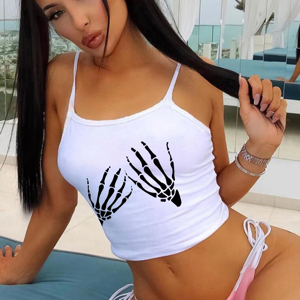 Europe and the United States street new skull series printed short sleeve women Y2K women’s T-shirt vest strap inside