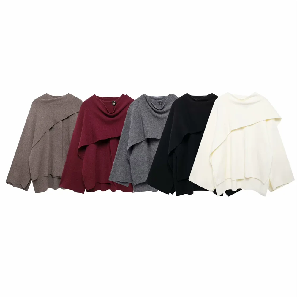 Winter New Women’s Clothing Slim Fit Simple Lazy Style Scarf Cape style Round Neck Long Sleeve Short Knitted Coat Coat