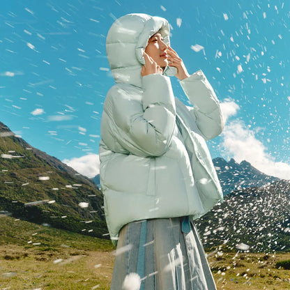 Down Jacket Women Mid-Length Waterproof and Warm Winter Oversize Hooded Versatile Coat