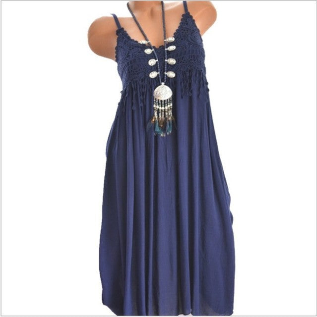 Solid Color Spaghetti Strap Dresses Women Sexy V-neck Lace Edge Patchwork Mini Dress Lady Trendy Streetwear Vestidos Summer New