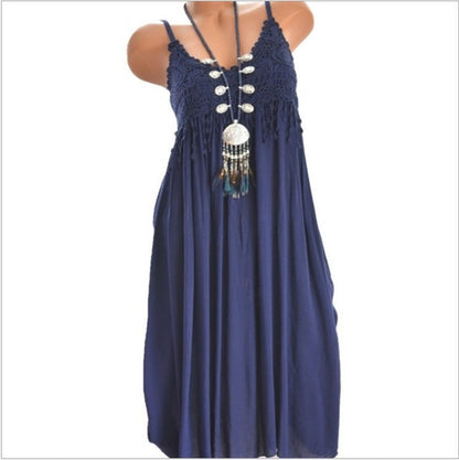 Solid Color Spaghetti Strap Dresses Women Sexy V-neck Lace Edge Patchwork Mini Dress Lady Trendy Streetwear Vestidos Summer New