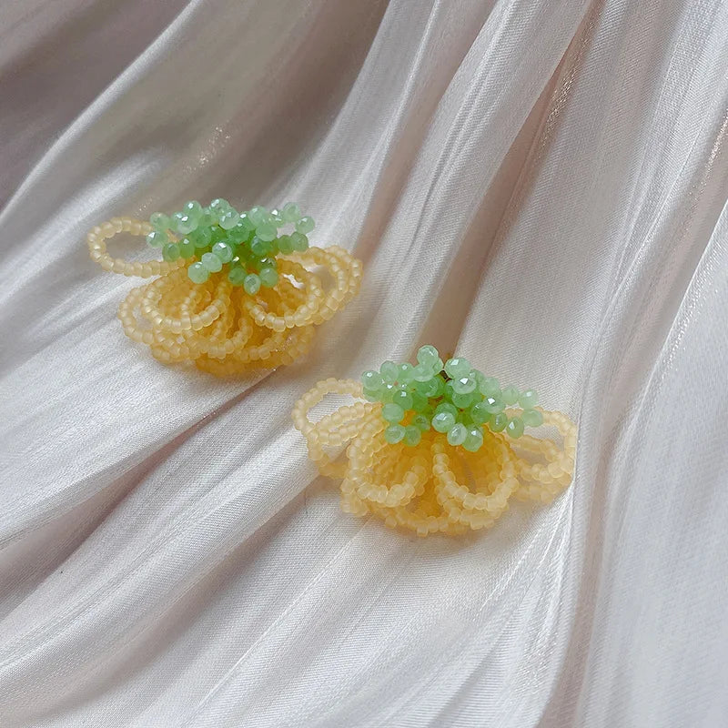 Pearl Crystal Fringed Flower Earrings Elegant Personality Studs Ms Jewelry from South Korea