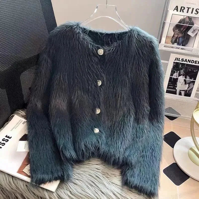 Cropped White Knitted Cardigan Women Korean Mink Cashmere Sweater Outerwear Black Long Sleeve Knitwear Winter Jumpers New
