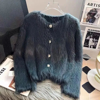 Cropped White Knitted Cardigan Women Korean Mink Cashmere Sweater Outerwear Black Long Sleeve Knitwear Winter Jumpers New