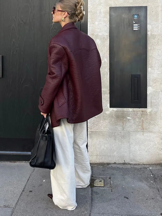 Chic New Lapel Solid Color Women's Jacket Casual Pocket Long Sleeved Single Breasted Coat Autumn Versatile High Streetwear