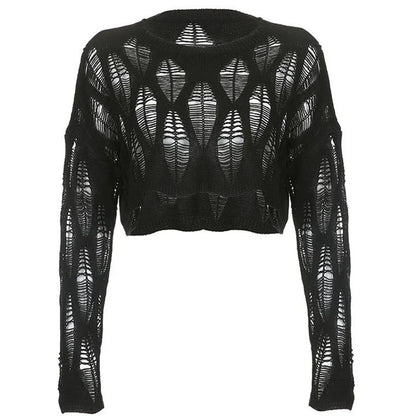 Hole Hollow Out Y2K T-shirts Batwing Sleeve Knitted Shirt For Loose Streetwear Tops