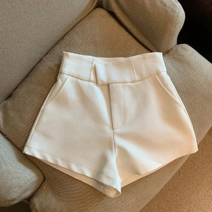 Elegant Suit Shorts Women Solid High Waist Wide Leg Shorts Office Lady Korean Fashion Black White Simple All Match Short Pants
