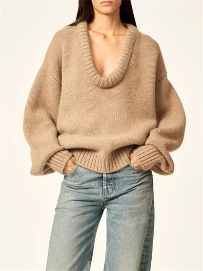 Autumn Knit Sweater Pullover Loose Female Casual Patchwork Scoop Neck Striped Long Sleeve Knitwear Women Y2k Top Pullover