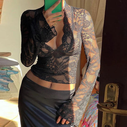 Y2k Lace See Through Sheer Top