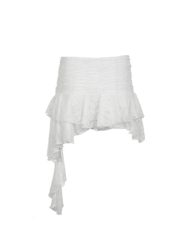 Asymmetrical Hem Lining Boho Vacation Lace Skirt Women