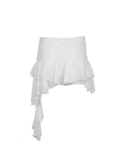 Asymmetrical Hem Lining Boho Vacation Lace Skirt Women