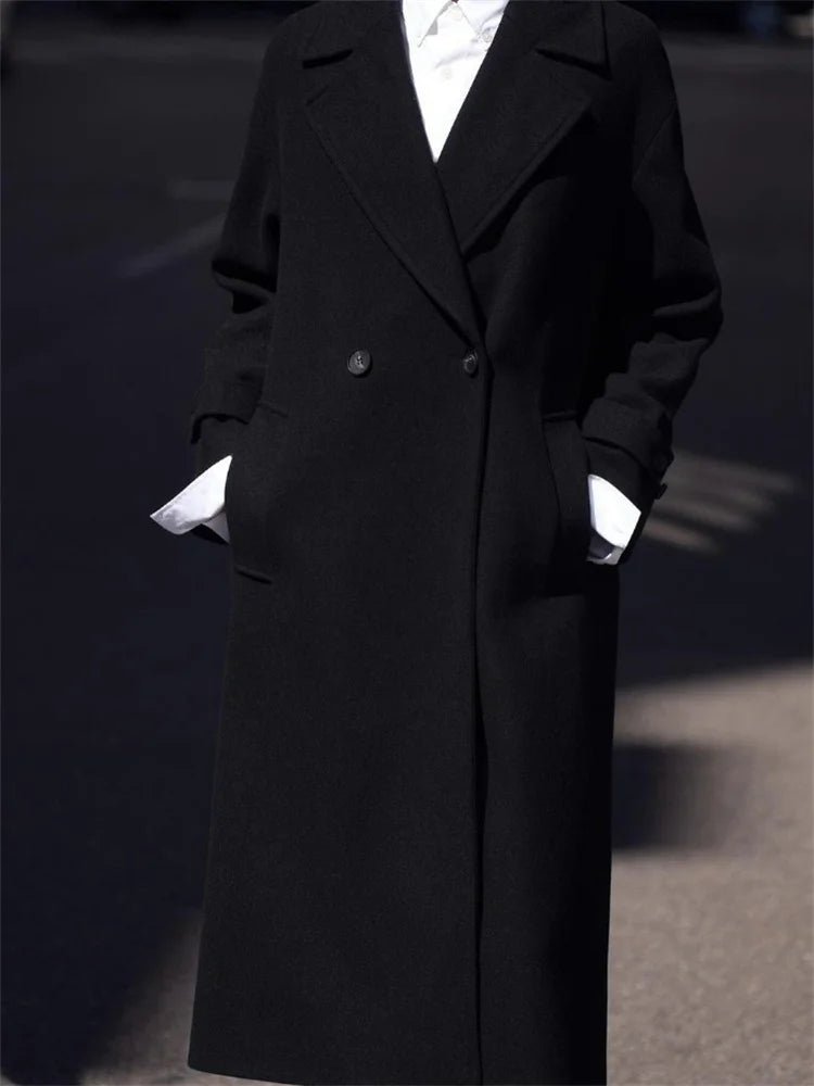 Loose Fashion Women’s Overcoat Pocket Lapel High Waist Long Sleeve Winter  Ladies Jacket Coat Solid Patchwork Outwear