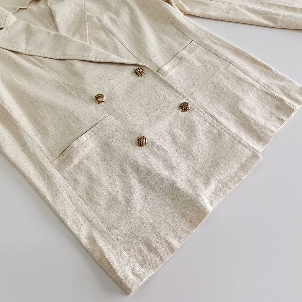 Textured Solid Suits For Women Double Breasted Long Sleeve Outerwear+Raw Hem Shorts Sets Casual Fashion Two-piece Set