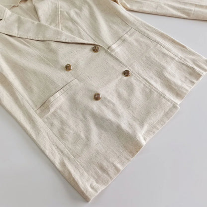 Textured Solid Suits For Women Double Breasted Long Sleeve Outerwear+Raw Hem Shorts Sets Casual Fashion Two-piece Set