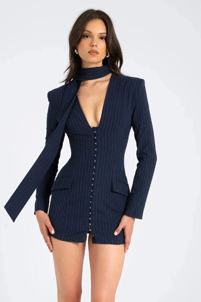 V-Neck Long Sleeve Mini Dress