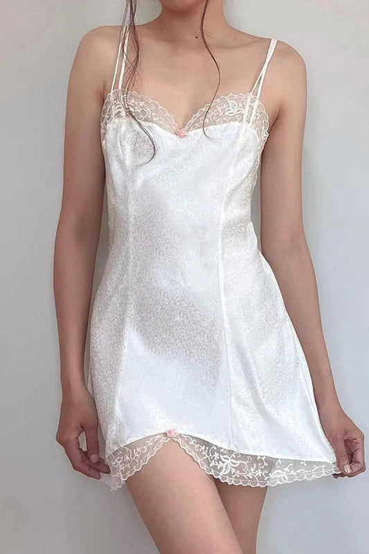 V-Neck Spaghetti Strap Mini Dress with Lace Sleeves
