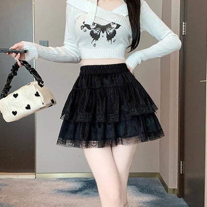 y2k Mini Skirt Women Coquette Clothes Lolita Fairycore High Elastic Tiered Ruffle Skirts Goth Lolita Skirts Streetwear