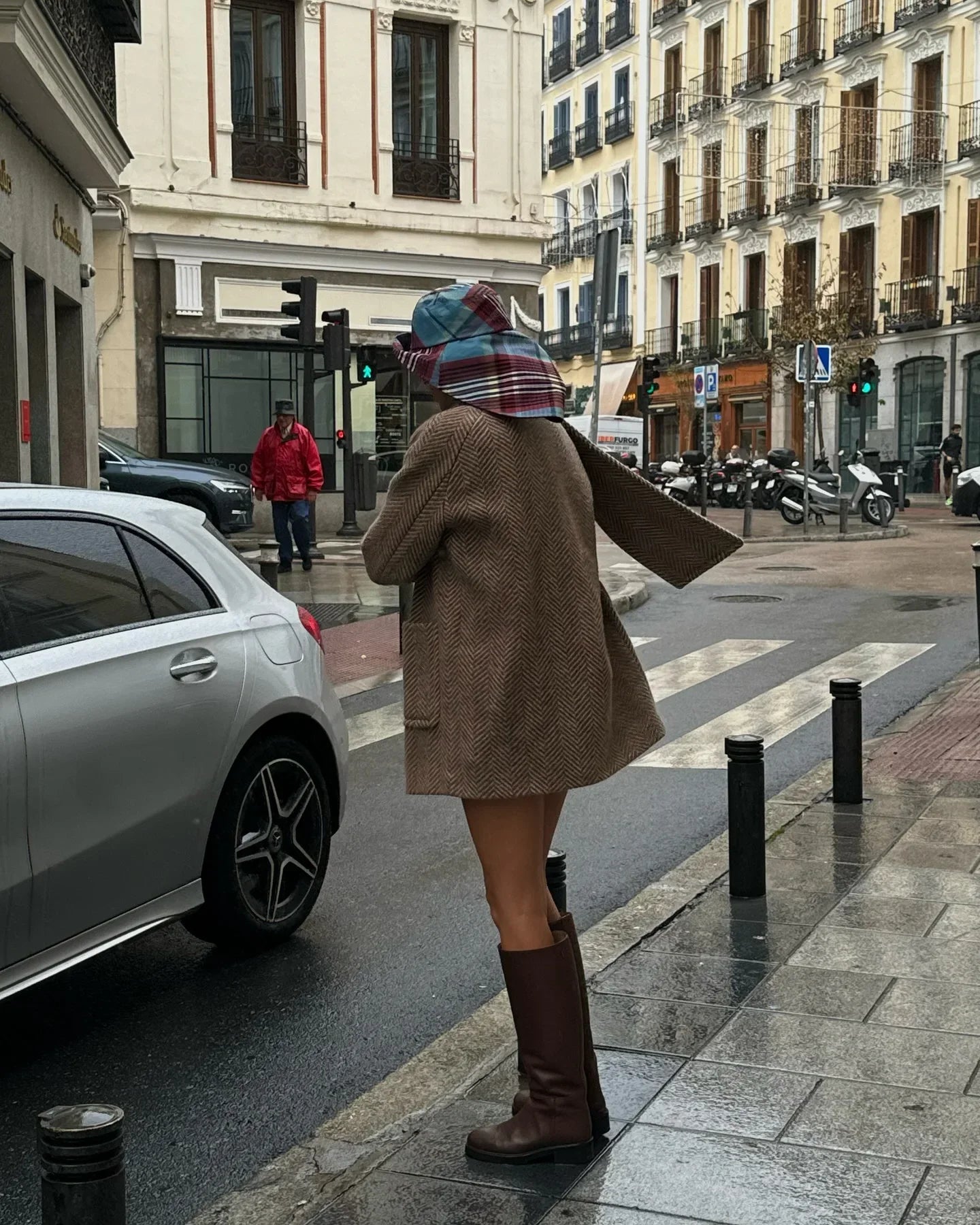 Retro Striped Scarf Collar Wool Blends Jacket Women Chic Pockets Single Breasted Full Sleeve Coat Lady New Elegant Outwear