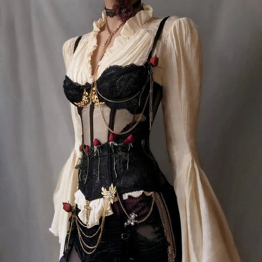 Gothic Batwing Sleeve V-Neck Blouse