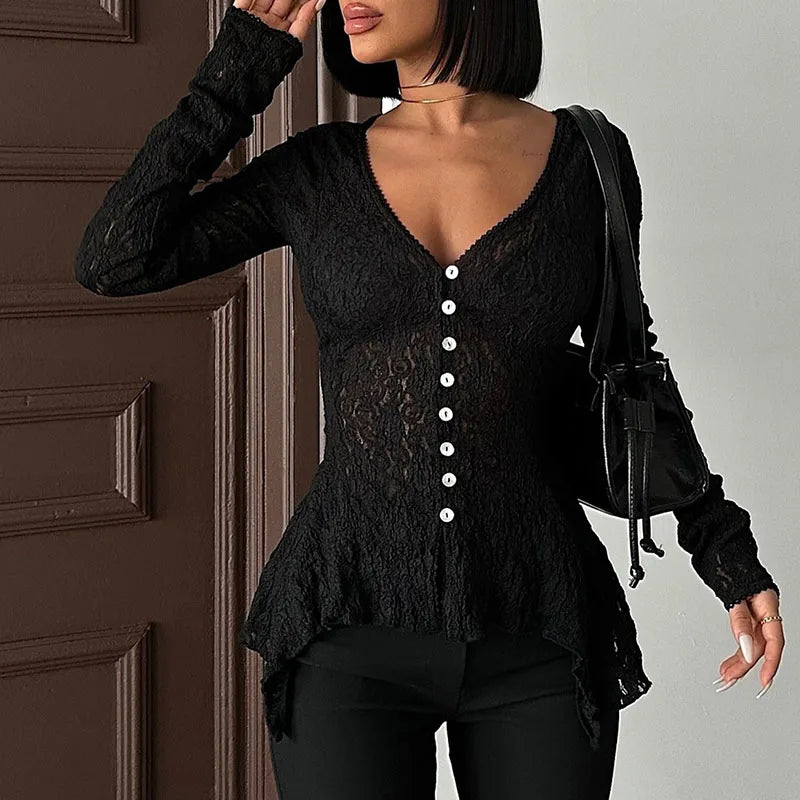 Deep V-Neck Mesh Top