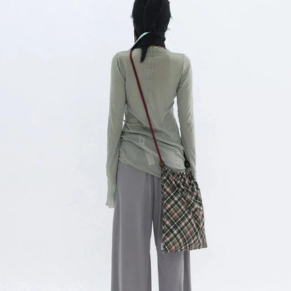Patchwork Drawstring Vintage Plaid Backpack Y2k Aesthetic Grunge Schoolbags Streetwear Y2k Aesthetic Backpacks for Women
