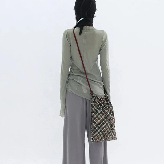 Patchwork Drawstring Vintage Plaid Backpack Y2k Aesthetic Grunge Schoolbags Streetwear Y2k Aesthetic Backpacks for Women