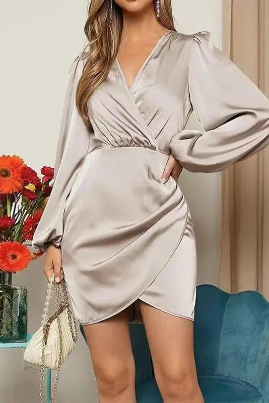 Satin Irregular Slim Mini Dress