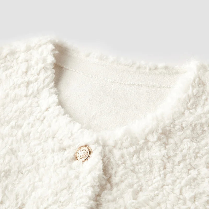 Coat Women Short Round Neck Slim Fit  Winter New Imitation Lamb Wool Jacket