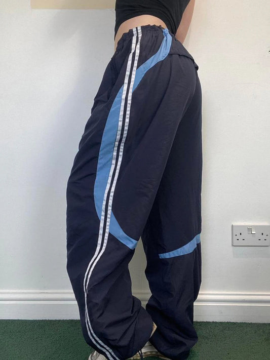 Contrast Stripe Wove Straight Leg Pants For Women Elastic Waist Casual Loose Baggy Trousers Street Jogging Sweatpants