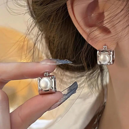 Lizakosht Fashion Square Imitation Pearl Earrings for Women Handmade Geometric Jewelry Gift