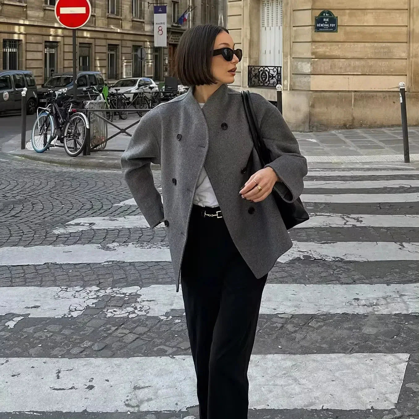 Elegant Wool Women's Coats Loose Casual Double Breasted Stand Collar Short Jacket 2024 Fall Winter Coat Female Commute Outerwear