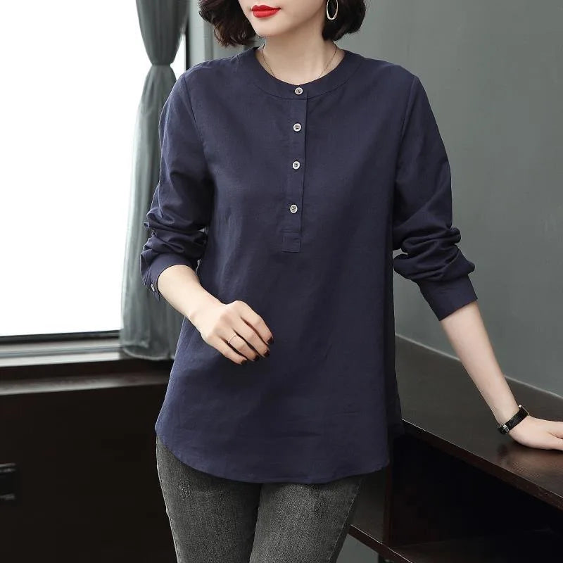 Woman Spring Autumn Style Blouses Shirts Lady Casual Long Sleeve Stand Collar Blusas Tops DF4955