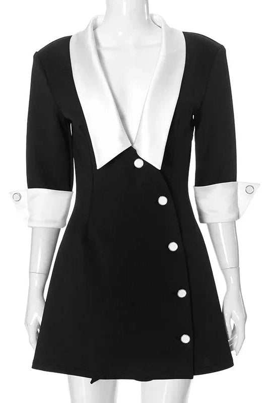 Pleated V-Neck Mini Dress with Long Sleeves and High Waist