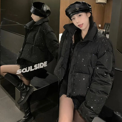 Women Autumn Winter Puffer Jacket  New Short Parkas Coat Korean Fashion Stand Collar Bread Jacket Solid Outerwear