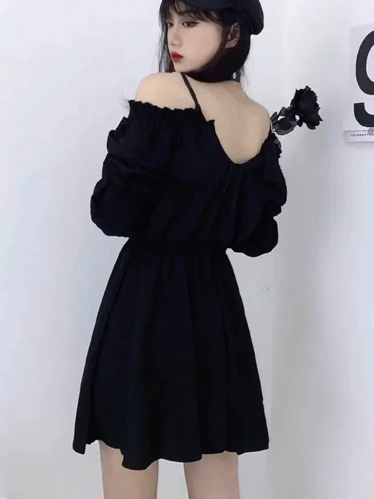 Harajuku Gothic Dress Y2K Off Shoulder Black Bandage Mini Dress Elegant Party Night Vestidos New