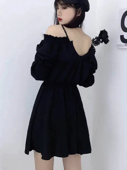 Harajuku Gothic Dress Y2K Off Shoulder Black Bandage Mini Dress Elegant Party Night Vestidos New
