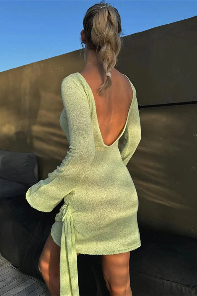 Patchwork Pleated Long Sleeve Mini Dress