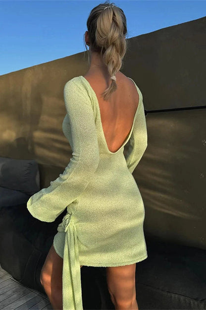 Patchwork Pleated Long Sleeve Mini Dress