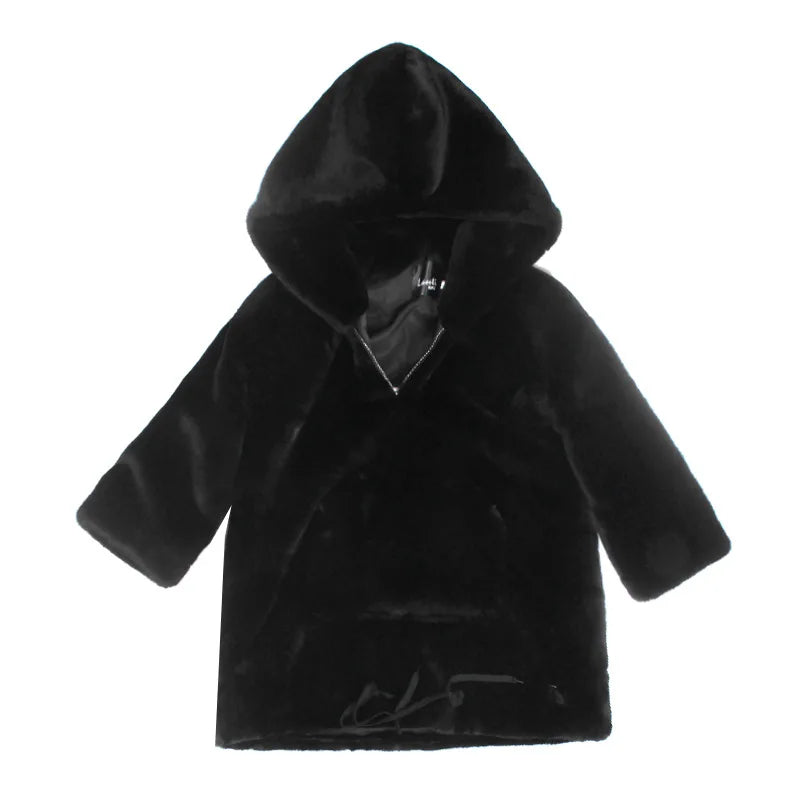 Fashion Runaway Luxury Brand Faux Fur Long Coat Women Big Pocket Warm Jacket Zip Hooded Fake Rabbit Fur Plush Overcoats