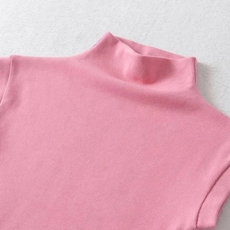 y2k Crop Tops Vest Solid Color Mock Neck Sleeveless Stretchy T Shirts 2000s Aesthetic Clothing Streetwear