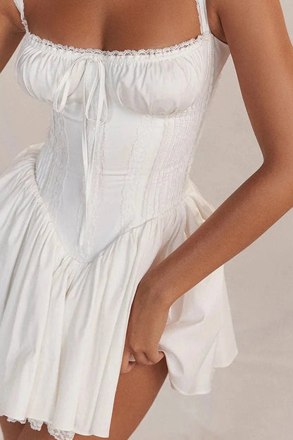 Spaghetti Strap Lace Patchwork Mini Dress