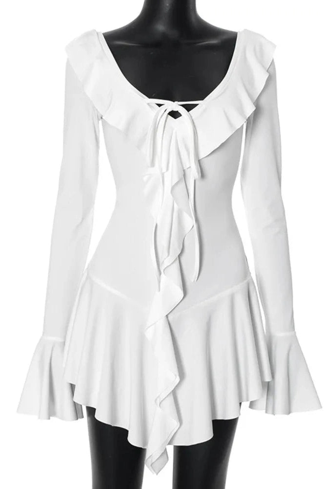 Deep V-Neck Bodycon Dress with Flared Sleeves