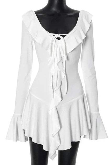 Deep V-Neck Bodycon Dress with Flared Sleeves