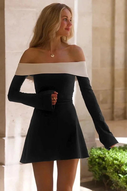 Off Shoulder Patchwork Mini Dress