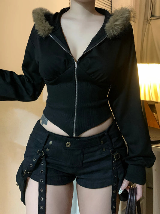 Fashion Slim Fit Faux Collar Hooded Women’s Coat Simple Basic Zipper Long Sleeve Jackets Autumn Winter Trendy
