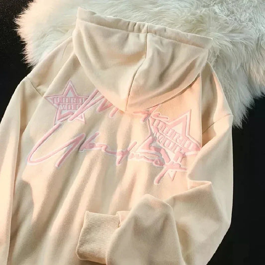 Harajuku Vintage Zip Up Hoodies Y2K Hip Hop Letter Print Sweatshirts Gothic Streetwear Loose Patchwork Tops Hip Hop Coats