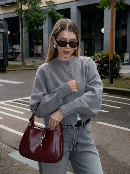 Solid Cropped Cardigan Sweater Women Autumn Long Sleeve O Neck Single Breasted Jumpers New Casual Fashion Knitted Outerwear